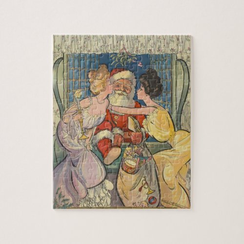 Kissing Santa Claus Vintage Christmas Jigsaw Puzzle