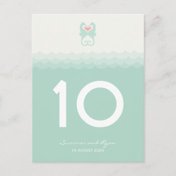 Kissing Seahorses Beach Wedding Table Number by fatfatin_box at Zazzle