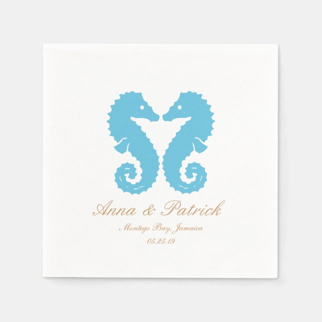 Kissing Seahorses-Destination Beach Wedding Napkins (Front)