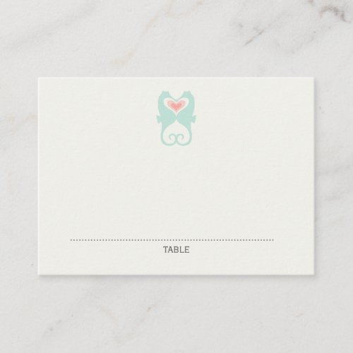 Kissing Seahorses Hearts Beach Wedding Place Cards