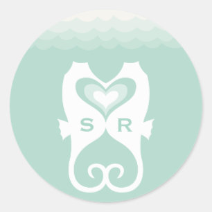 Kissing Seahorses Love Hearts Beach Summer Wedding Classic Round Sticker