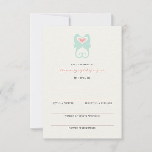 Kissing Seahorses Love Hearts Beach Wedding RSVP