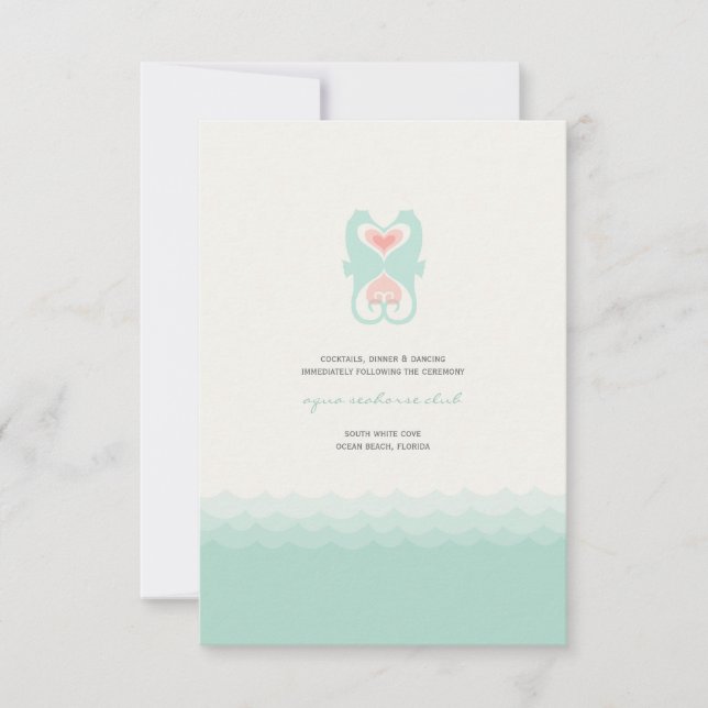 Kissing Seahorses Summer Beach Wedding Reception Invitation (Front)