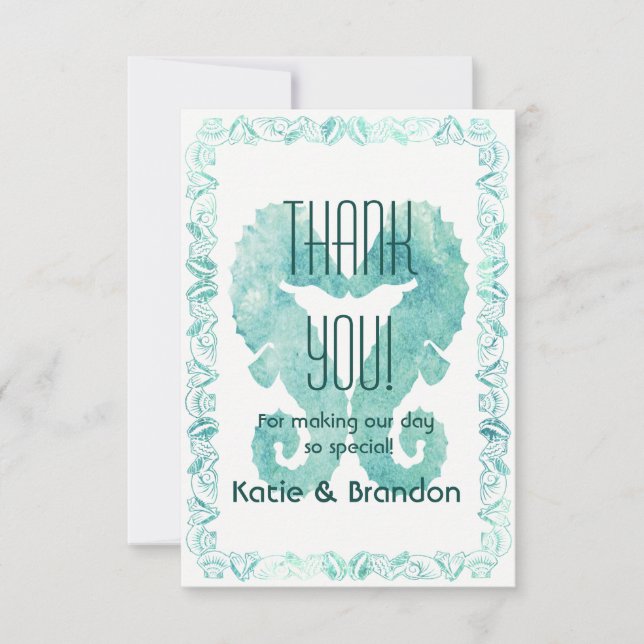 Kissing Seahorses Wedding Thank You in Turquoise (Front)
