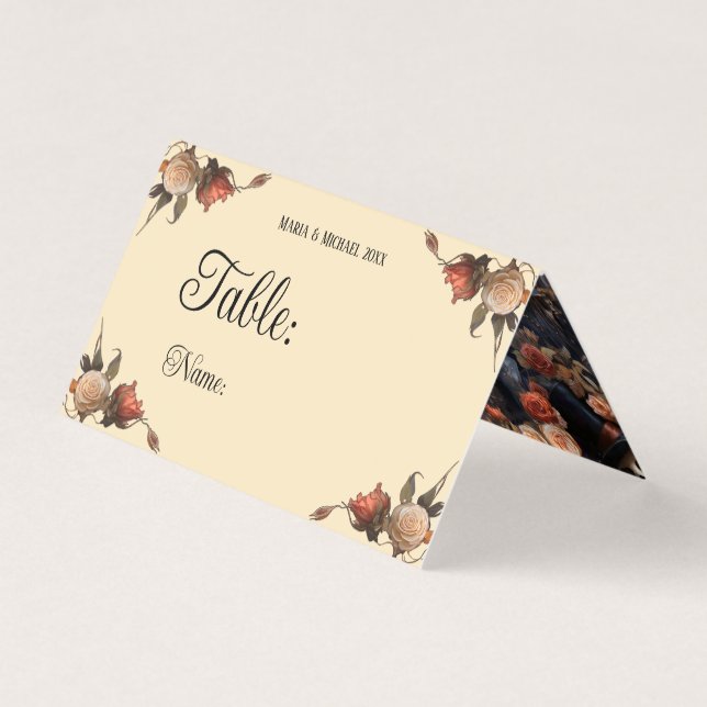 Kissing Skeletons Floral Gothic Wedding Table Card (Front)