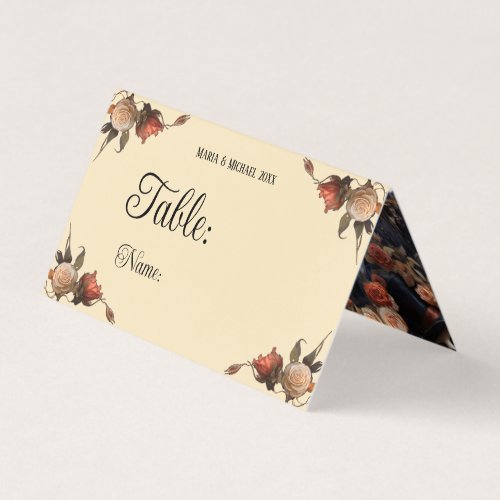 Kissing Skeletons Floral Gothic Wedding Table Card