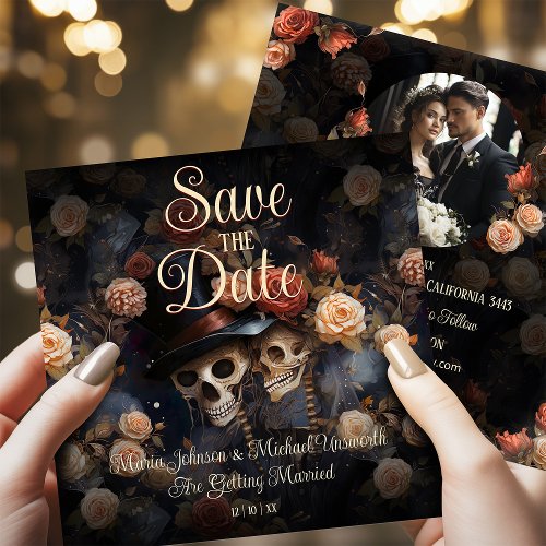 Kissing Skeletons Gothic Save The Date Card