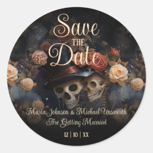 Kissing Skeletons Gothic Save The Date Card Classic Round Sticker