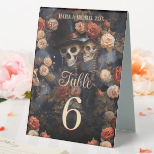 Kissing Skeletons Gothic Wedding Table Number Tent