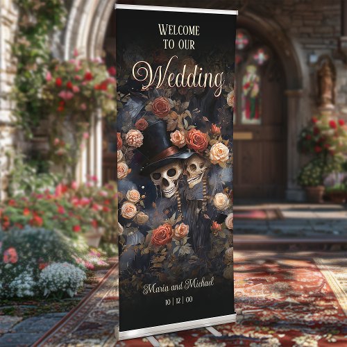 Kissing Skeletons Gothic Wedding Welcome Banner