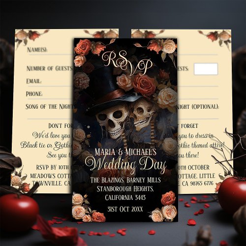 Kissing Skeletons RSVP Gothic Wedding Enclosure Card