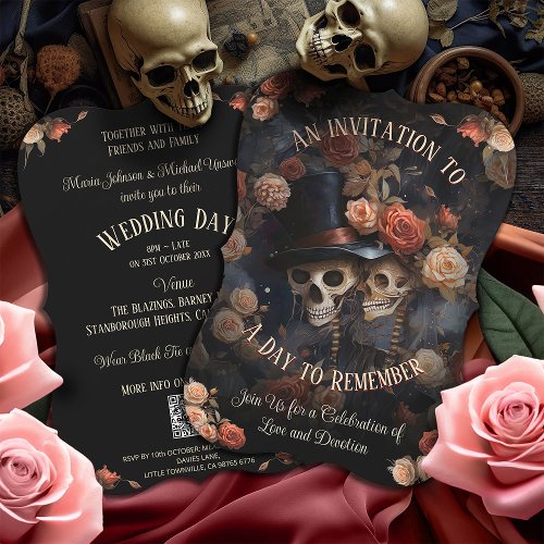 Kissing Skeletons RSVP Gothic Wedding Invitation
