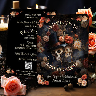 Kissing Skeletons RSVP Gothic Wedding Invitation