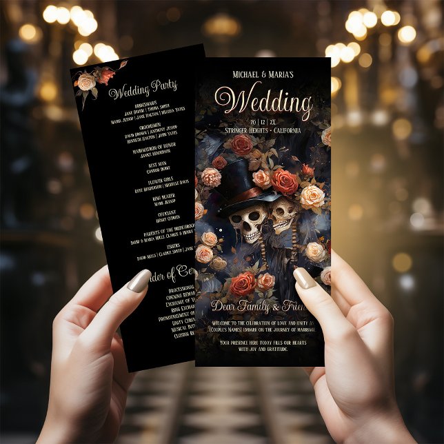 Kissing Skeletons Vintage Floral Wedding Program (Creator Uploaded)
