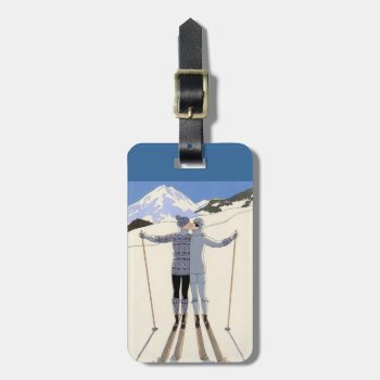 Kissing Skiers - Vintage Travel Poster Luggage Tag by justbecauseiloveyou at Zazzle