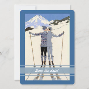 kissing skiers - winter save the date announcement