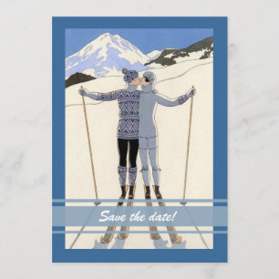 kissing skiers - winter save the date announcement