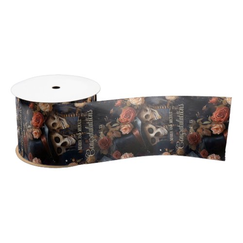 Kissing Skulls Dark Floral Romantic Macabre Gothic Satin Ribbon