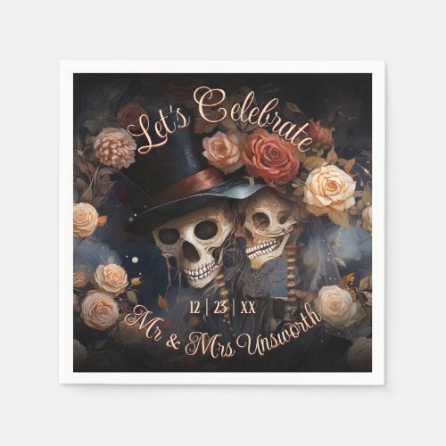 Kissing Skulls Lets Celebrate Wedding Napkins