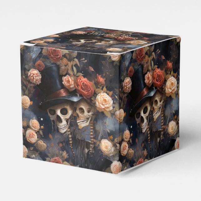 Kissing Skulls Romantic Skeleton Gothic Wedding Favor Boxes (Front Side)