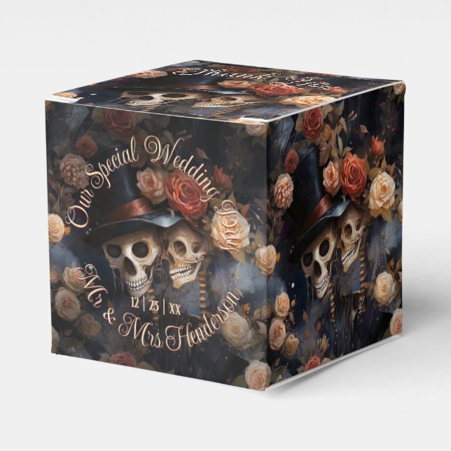 Kissing Skulls Romantic Skeleton Gothic Wedding Favor Boxes (Front Side)