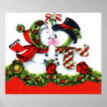 Kissing Snowman Couple Poster<br><div class="desc">Decorate your wall with a charming vintage Christmas poster featuring a cute kissing snowman couple. 






com.</div>