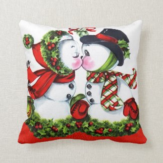 Kissing Snowman Couple Throw Pillow