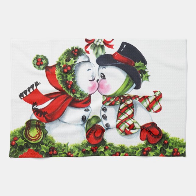 Kissing Snowman Couple Towel (Horizontal)