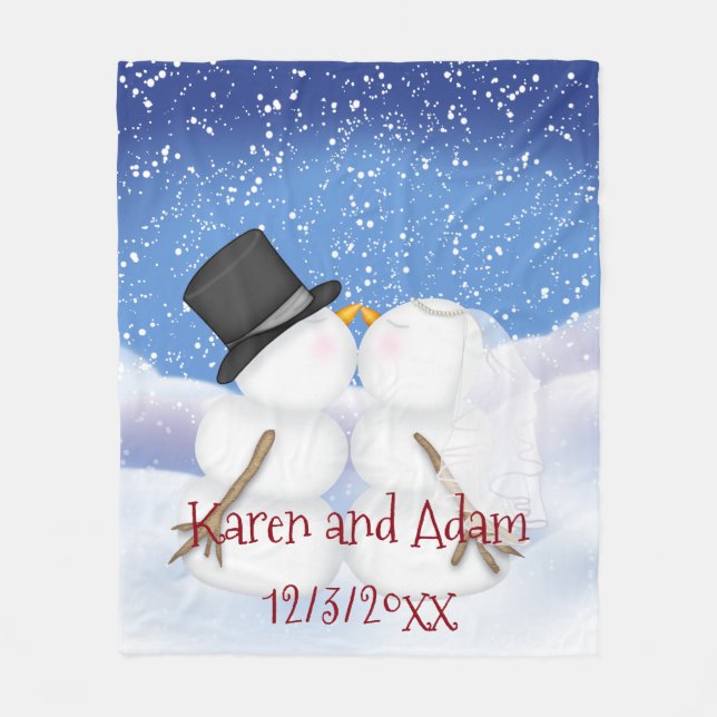 Kissing Snowmen Wedding Fleece Blanket Fun (Front)