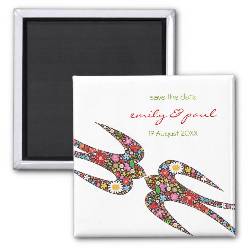Kissing Swallow Birds Spring Flowers Save The Date Magnet