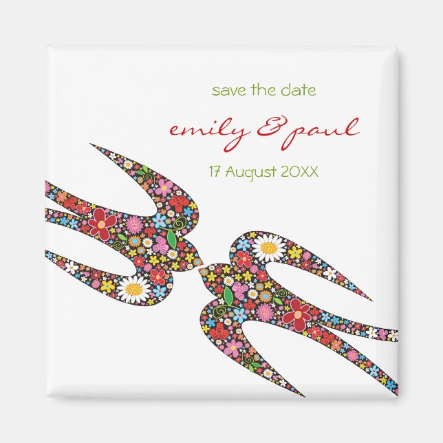 Kissing Swallow Birds Spring Flowers Save The Date Magnet (Front)