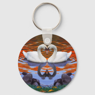 Kissing Swans in Love, Heart Shape Necks Keychain