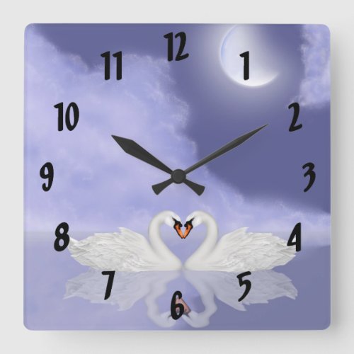 Kissing Swans Square Wall Clock