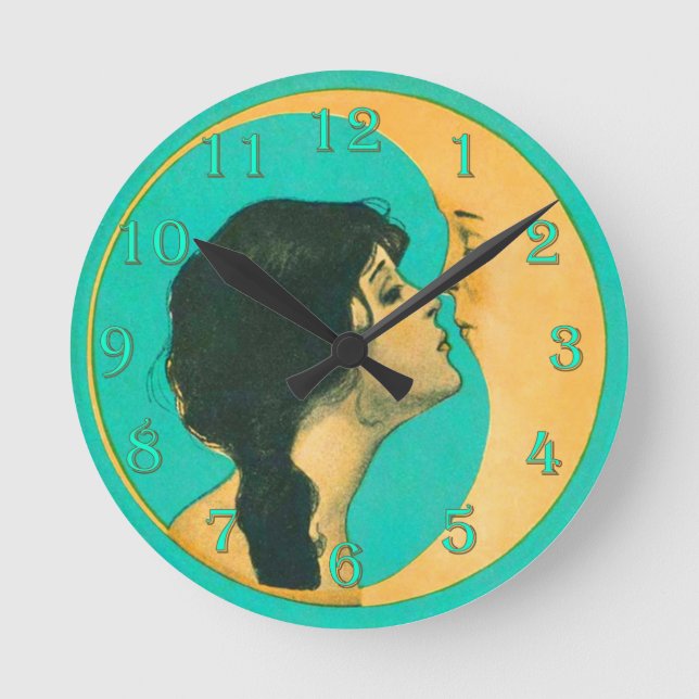 Kissing the Moon Round Clock (Front)