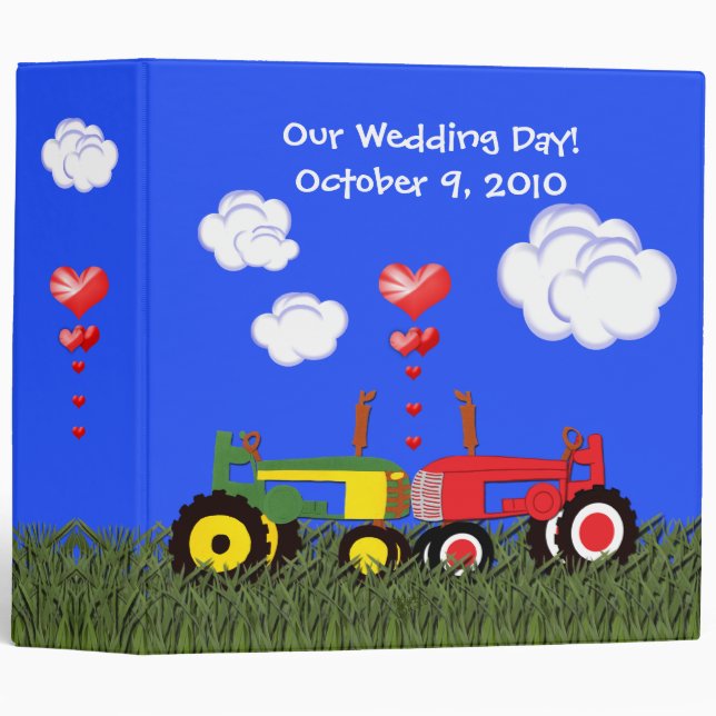 Kissing Tractors under Hearts 3 Ring Binder (Front/Spine)
