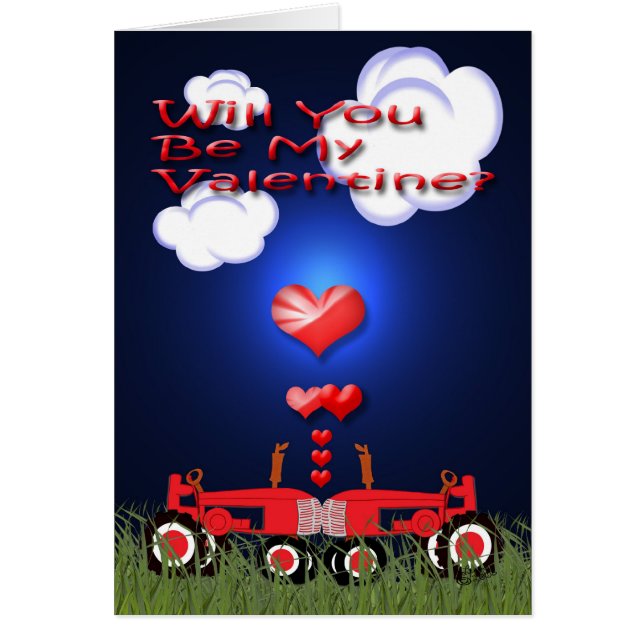 Kissing Tractors under Hearts Cards (Front)