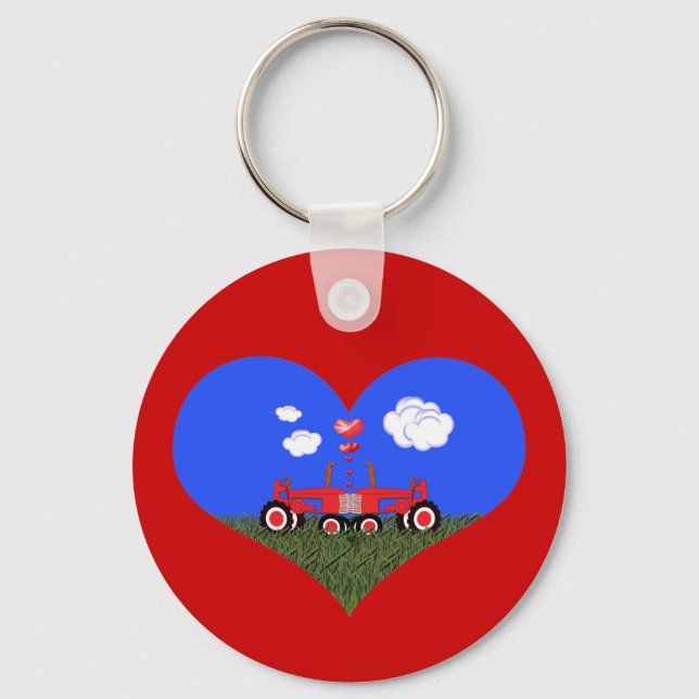 Kissing Tractors under Hearts Keychain (Front)
