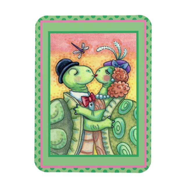 KISSING TURTLE SWEETHEARTS, CUTE TARPON VALENTINE MAGNET (Vertical)