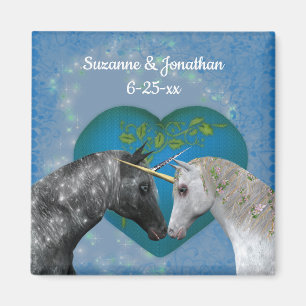 Kissing Unicorns Cute Personalized Wedding Magnet