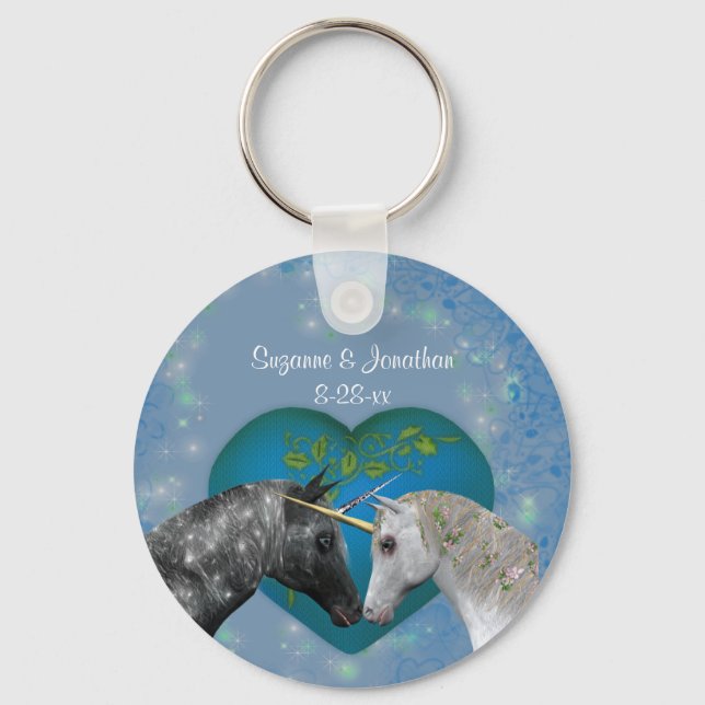 Kissing Unicorns Cute Wedding  Keychain (Back)