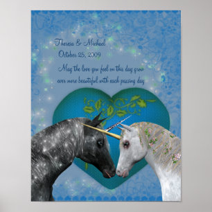 Kissing Unicorns Heart Personalized Wedding Poster