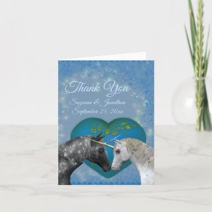 Kissing Unicorns Heart Wedding  Letterpress Thank You Card