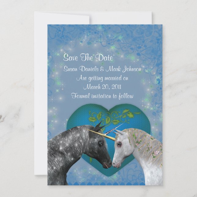 Kissing Unicorns Wedding Save The Date Invitation (Front)