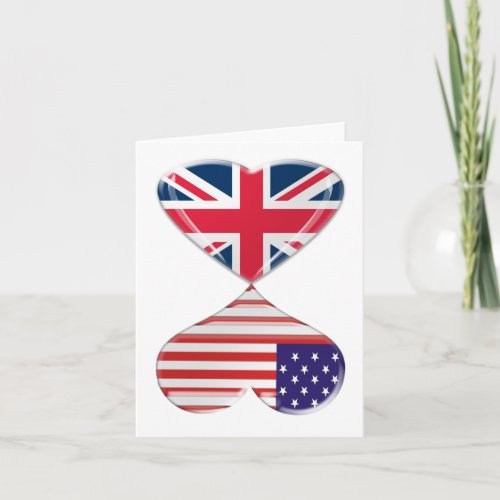 Kissing USA and UK Hearts Flags Art Card