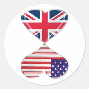 Kissing USA and UK Hearts Flags Art Classic Round Sticker