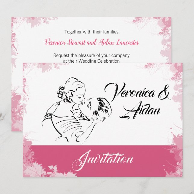 Kissing Vintage Couple Wedding Invitation (Front/Back)