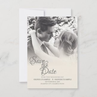 Kissing wedding couple in monochrome announcement