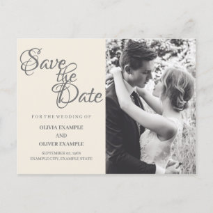 Kissing wedding couple in monochrome announcement postcard