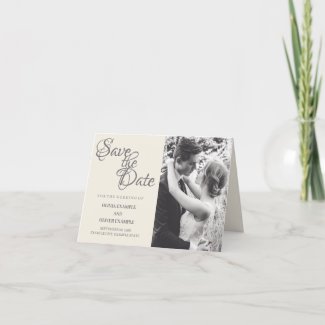 Kissing wedding couple in monochrome holiday card
