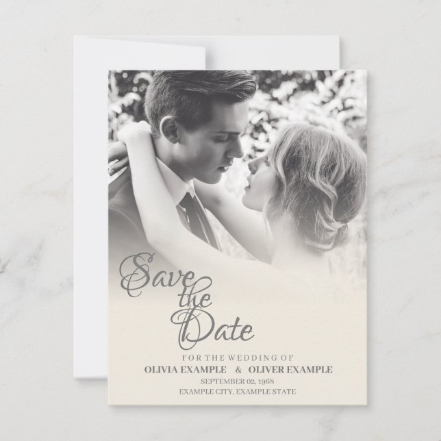 Kissing wedding couple in monochrome holiday card (Front)